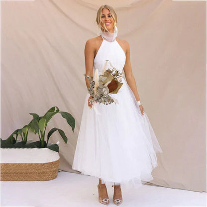 Pearlina - Vestido de malla elegante con cuello alto
