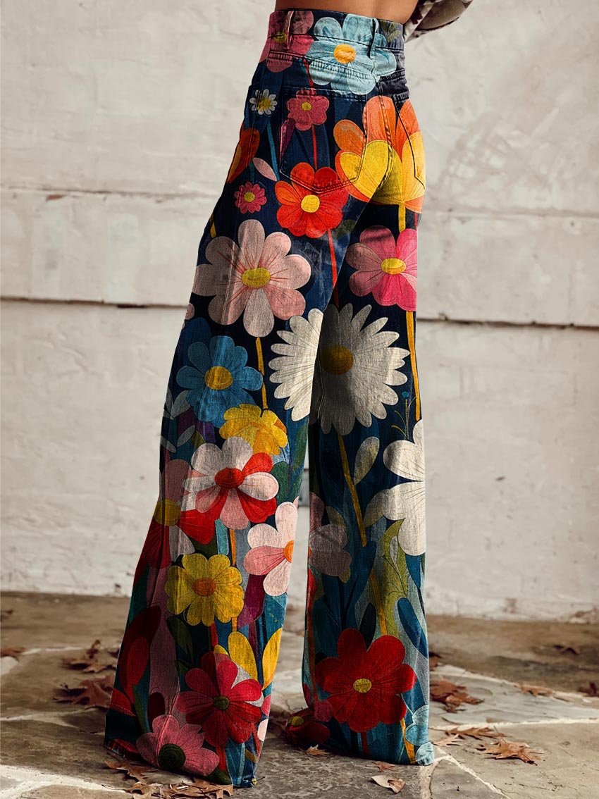 Tyra | Pantalones de pierna ancha cómodos con estampado floral colorido