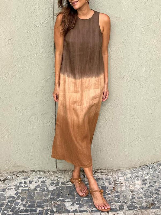 Briar - Vestido largo casual de algodón y lino con abertura lateral