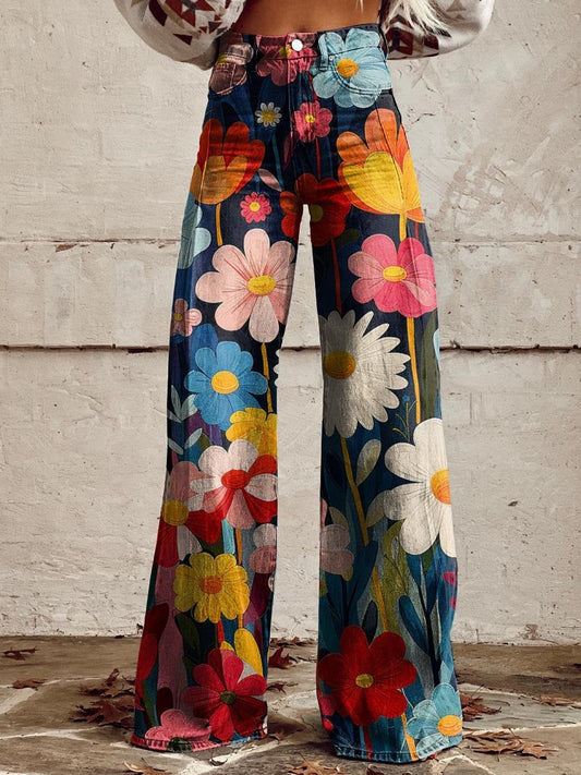 Tyra | Pantalones de pierna ancha cómodos con estampado floral colorido