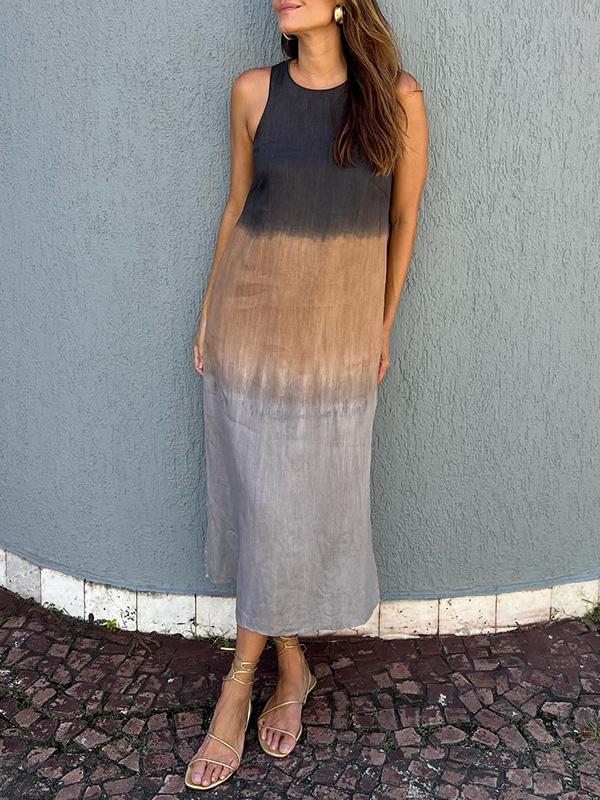Briar - Abito lungo casual in cotone e lino con spacchi laterali