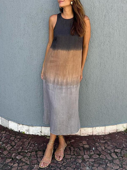 Briar - Abito lungo casual in cotone e lino con spacchi laterali