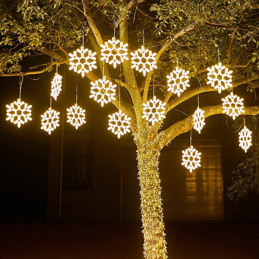 Luces LED de copo de nieve para exteriores, decoraciones navideñas