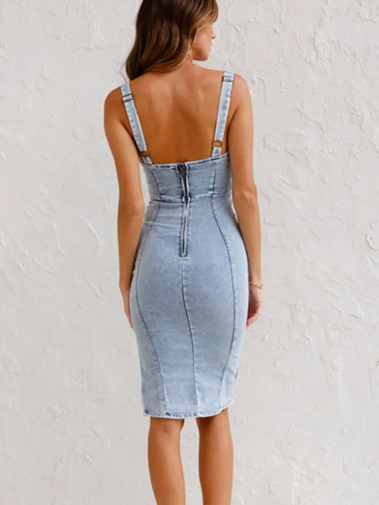 Mirabella - Vestido de mezclilla con tirantes ajustables