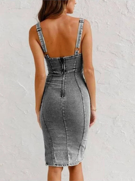 Mirabella - Vestido de mezclilla con tirantes ajustables
