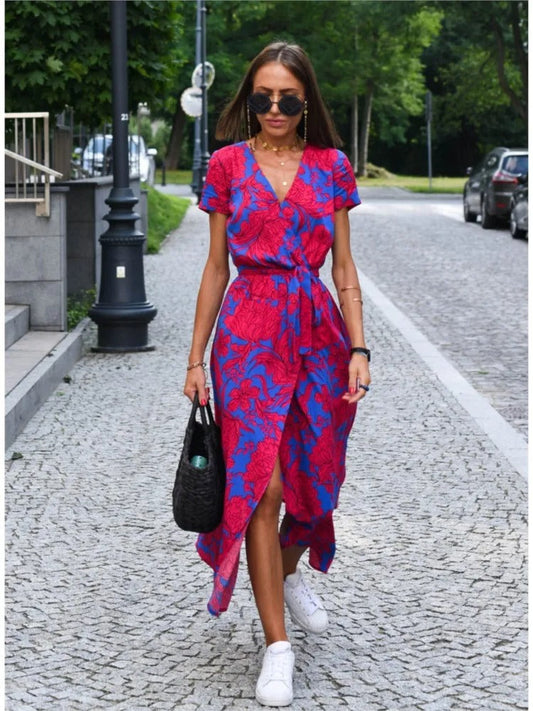 Vada - Vestido con escote en V, abertura y estampado Sunset Stroll