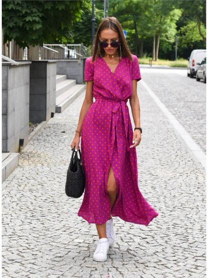 Vada - Vestido con escote en V, abertura y estampado Sunset Stroll