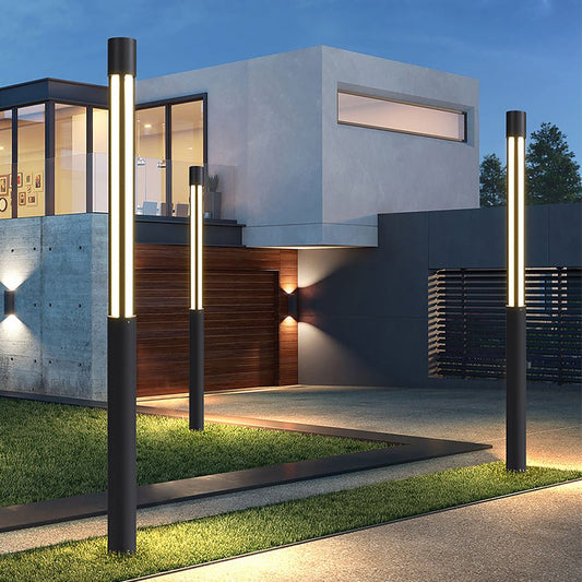 Luz de bolardo LED exterior Poste de aluminio negro