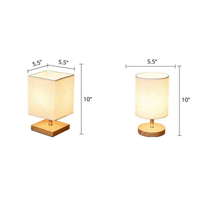 Table Lamp with Fabric Shade and Wooden Base