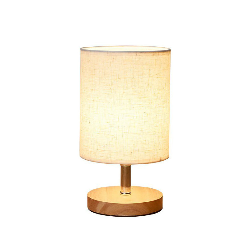 Table Lamp with Fabric Shade and Wooden Base