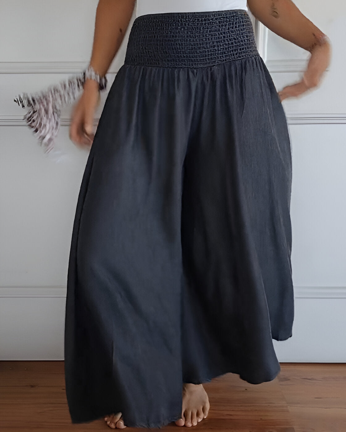 Pantalones de pierna ancha Saab con cintura elástica