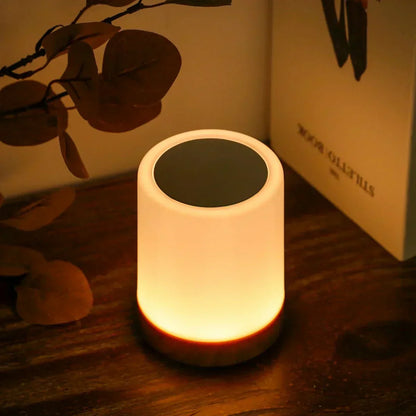 LED Table Lamp with Wooden Base and Touch Control