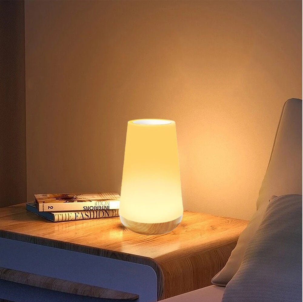 LED Table Lamp with Wooden Base and Touch Control