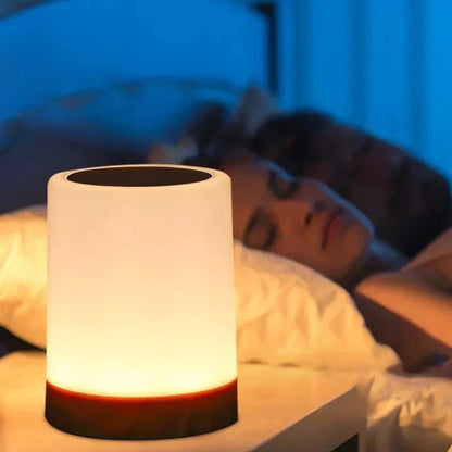 LED Table Lamp with Wooden Base and Touch Control