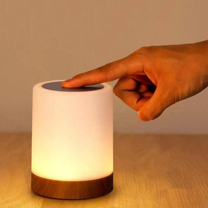 LED Table Lamp with Wooden Base and Touch Control