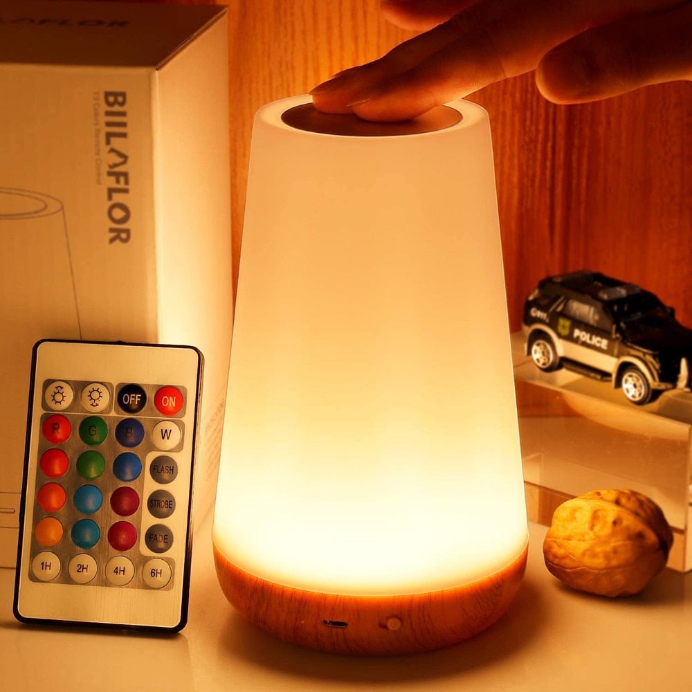 LED Table Lamp with Wooden Base and Touch Control