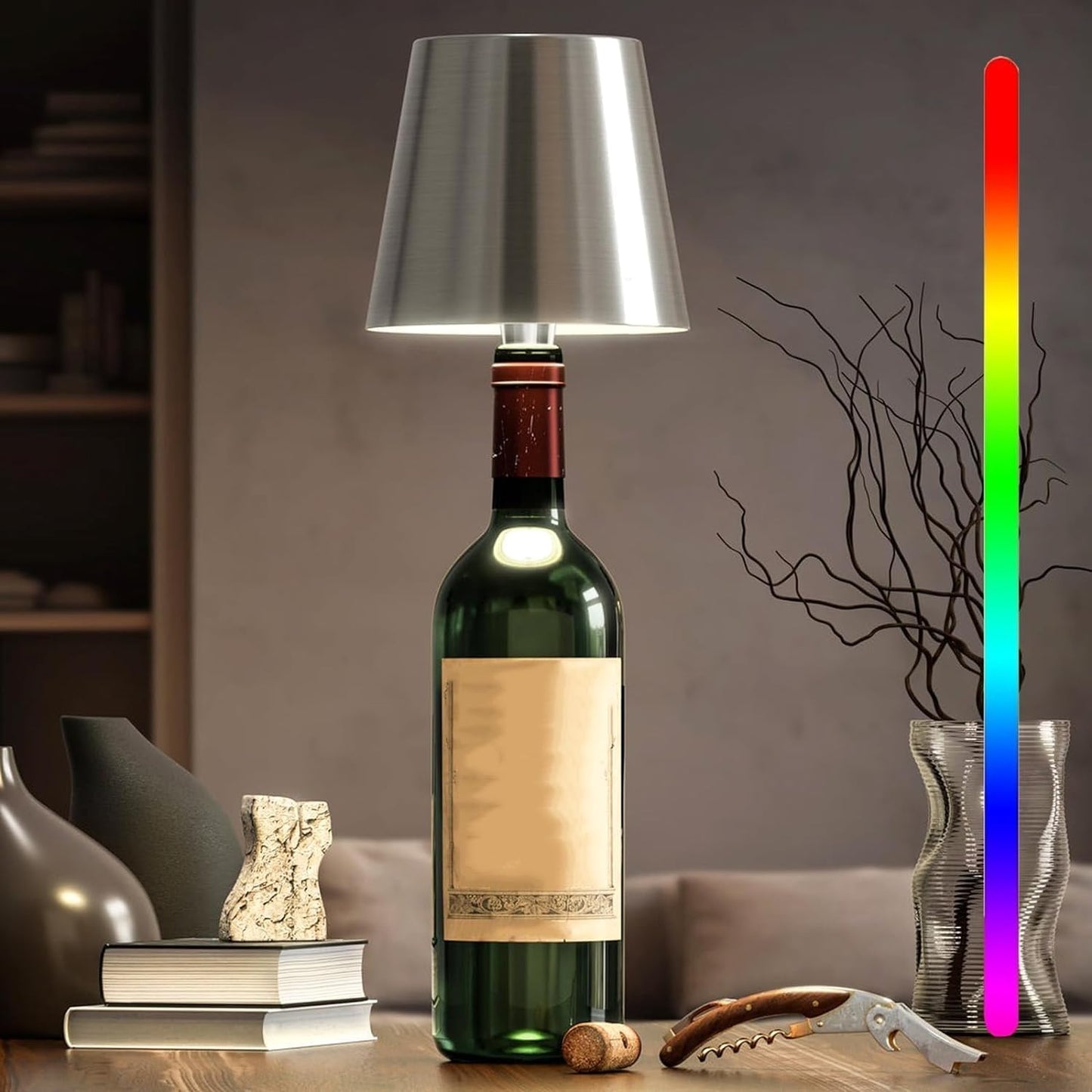Table Lamp with Rechargeable LED Bottle Base