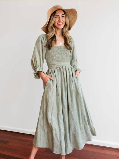 Aviana - Vestido Maxi Elegante Reversible con Mangas Abullonadas