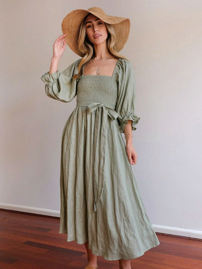 Aviana - Vestido Maxi Elegante Reversible con Mangas Abullonadas
