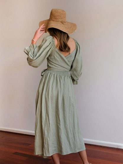 Aviana - Vestido Maxi Elegante Reversible con Mangas Abullonadas