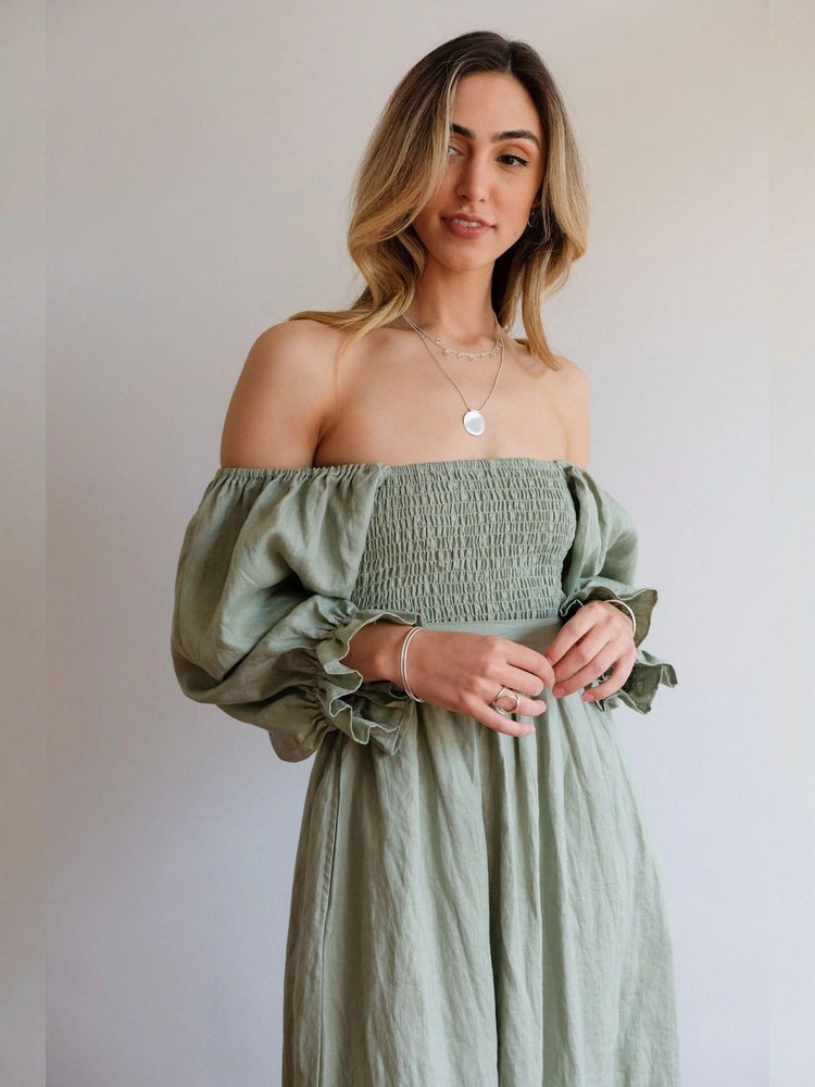 Aviana - Vestido Maxi Elegante Reversible con Mangas Abullonadas
