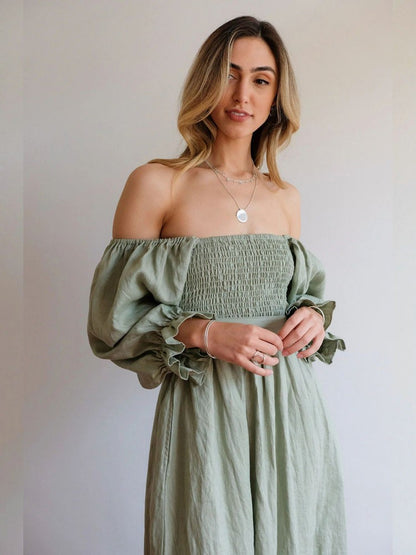 Aviana - Vestido Maxi Elegante Reversible con Mangas Abullonadas