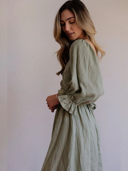 Aviana - Vestido Maxi Elegante Reversible con Mangas Abullonadas