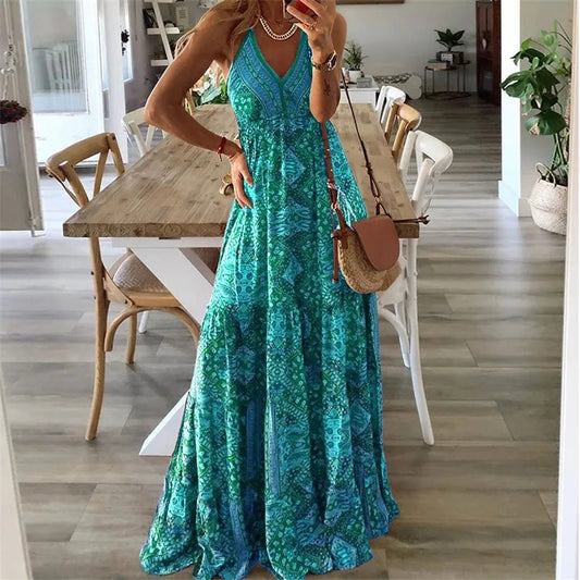 Wren - Vestido maxi bohemio con tirantes de espagueti y escote en V