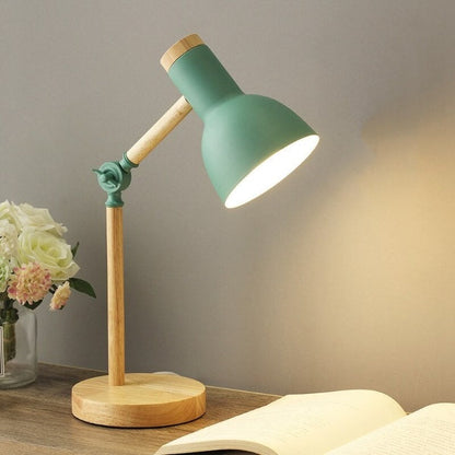 Lámpara de escritorio de madera ajustable para lectura