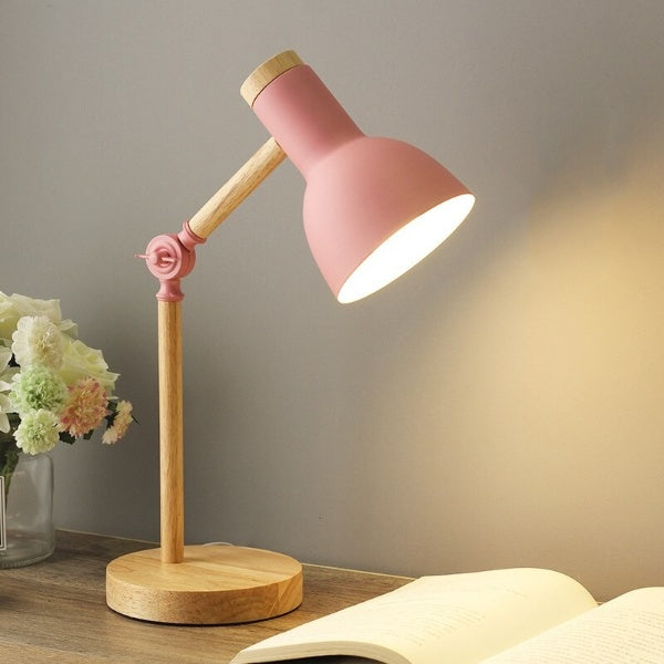 Lámpara de escritorio de madera ajustable para lectura
