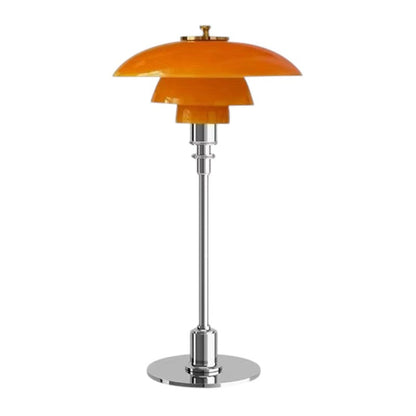 Lámpara de mesa con pantalla de vidrio y base de latón