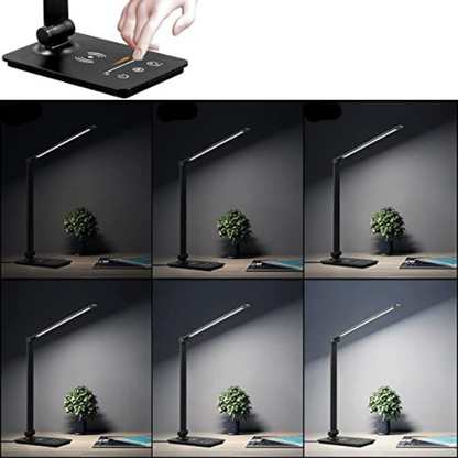 Lámpara de escritorio LED con cargador inalámbrico negro