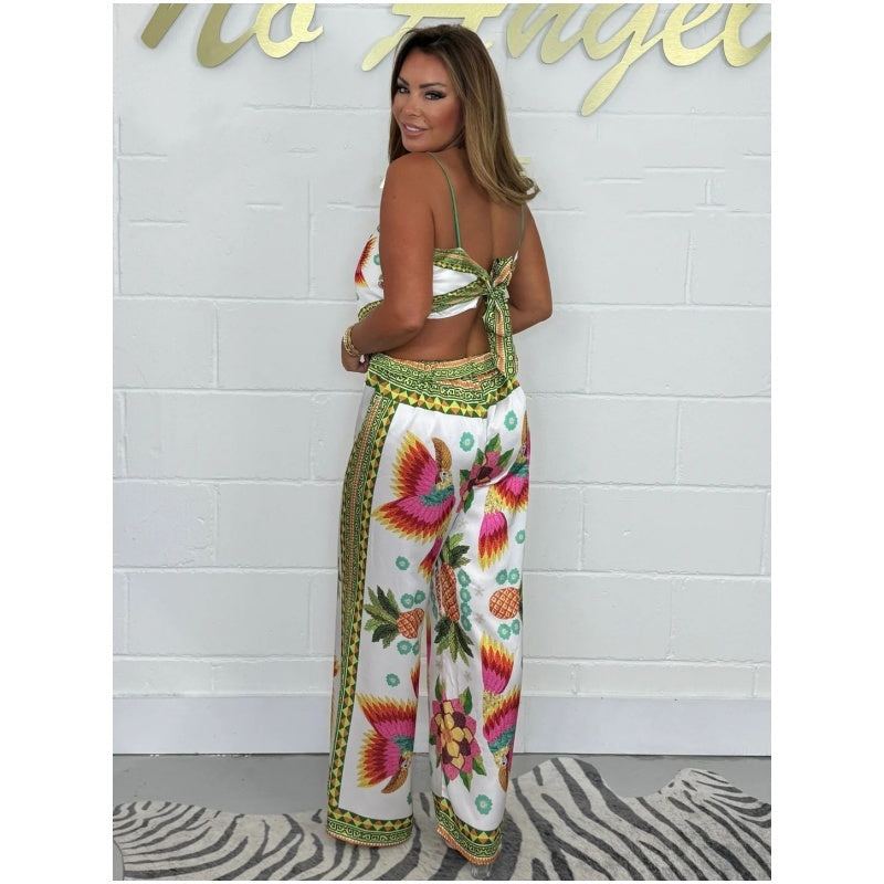 Conjunto de 2 piezas: Top estampado con tirantes finos Sabina y pantalones sueltos