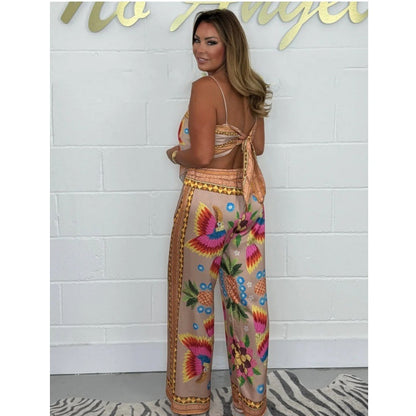 Conjunto de 2 piezas: Top estampado con tirantes finos Sabina y pantalones sueltos