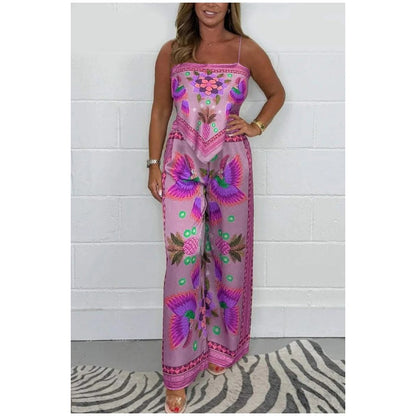 Conjunto de 2 piezas: Top estampado con tirantes finos Sabina y pantalones sueltos