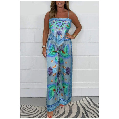 Conjunto de 2 piezas: Top estampado con tirantes finos Sabina y pantalones sueltos