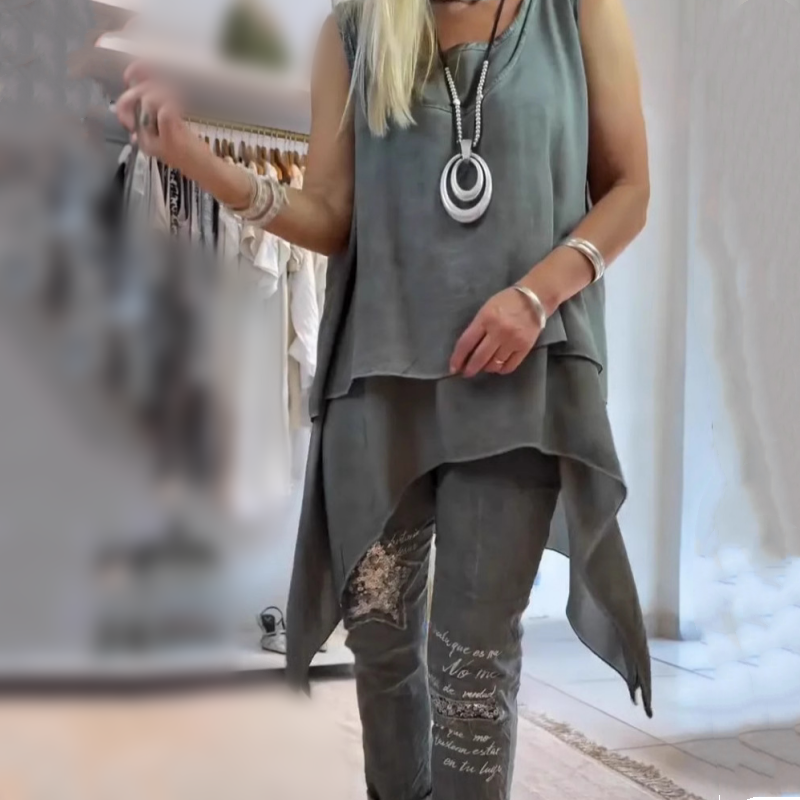Suzette | Top sin mangas y pantalones estampados