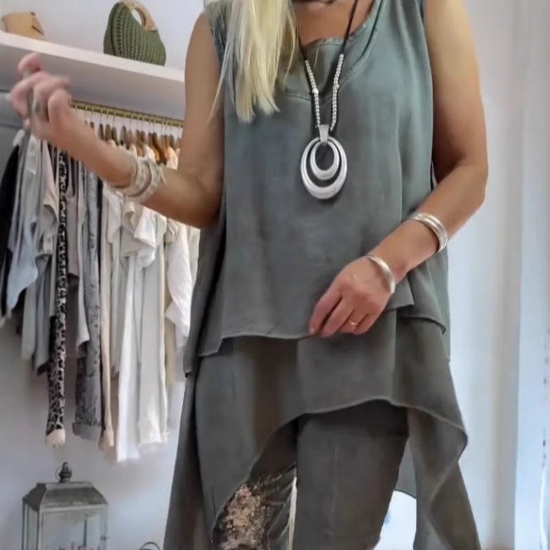 Suzette | Top sin mangas y pantalones estampados