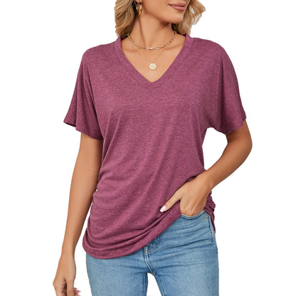 Nuevas blusas casuales de color sólido para mujer con escote en V