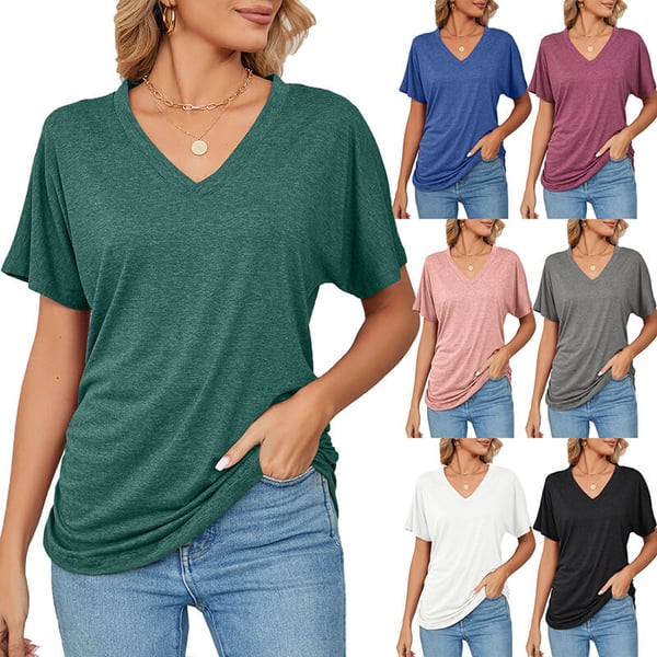 Nuevas blusas casuales de color sólido para mujer con escote en V