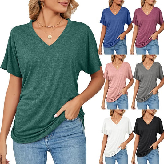 Nuevas blusas casuales de color sólido para mujer con escote en V