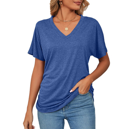 Nuevas blusas casuales de color sólido para mujer con escote en V