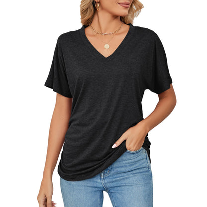 Nuevas blusas casuales de color sólido para mujer con escote en V