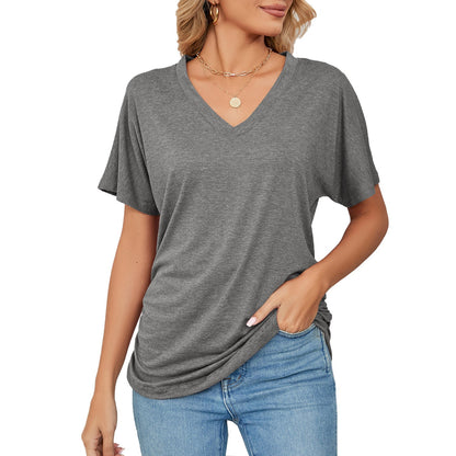 Nuevas blusas casuales de color sólido para mujer con escote en V