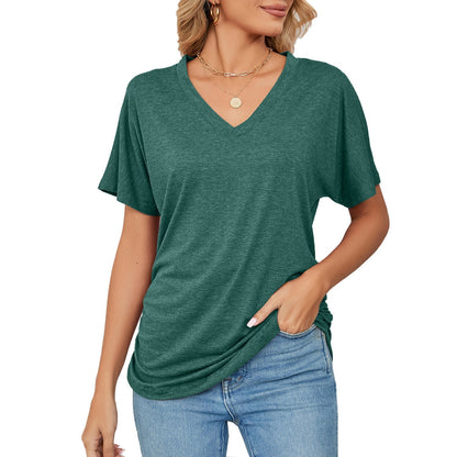 Nuevas blusas casuales de color sólido para mujer con escote en V