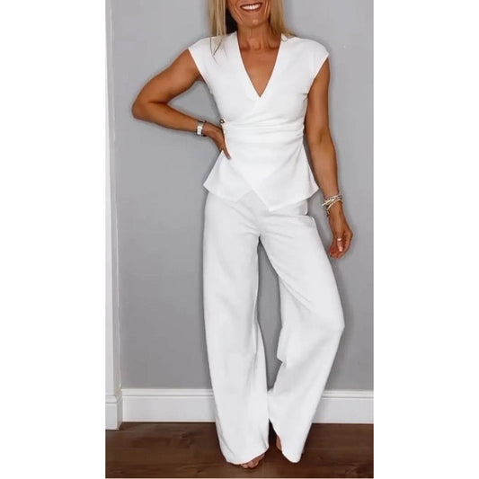 Jessira™ - Conjunto elegante para mujer: top con escote en v y pantalones
