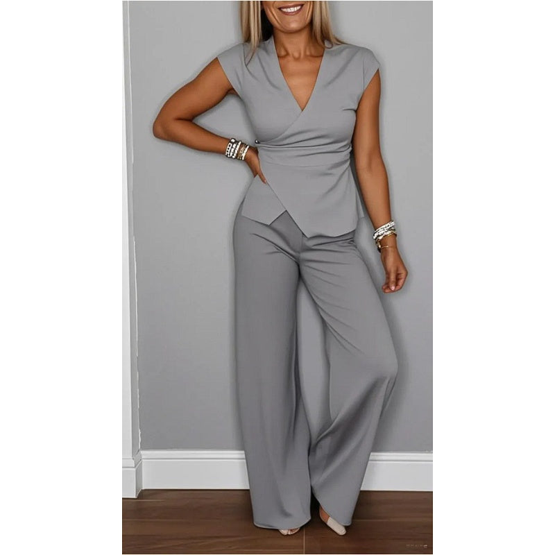 Jessira™ - Conjunto elegante para mujer: top con escote en v y pantalones