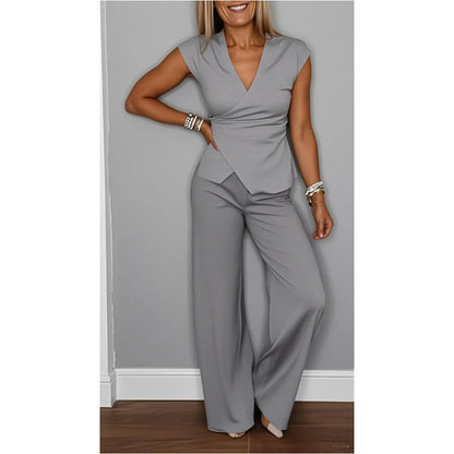 Jessira™ - Conjunto elegante para mujer: top con escote en v y pantalones