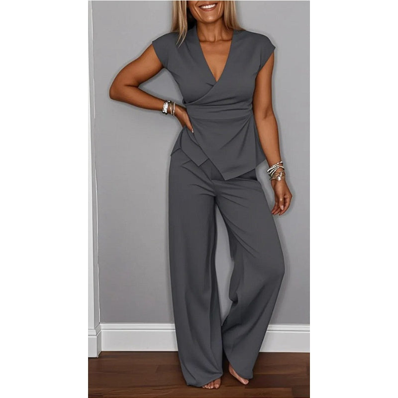 Jessira™ - Conjunto elegante para mujer: top con escote en v y pantalones