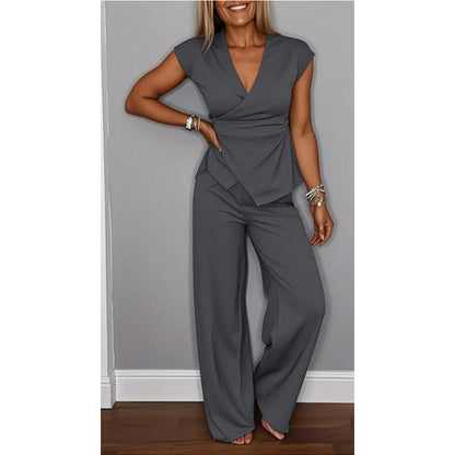 Jessira™ - Conjunto elegante para mujer: top con escote en v y pantalones